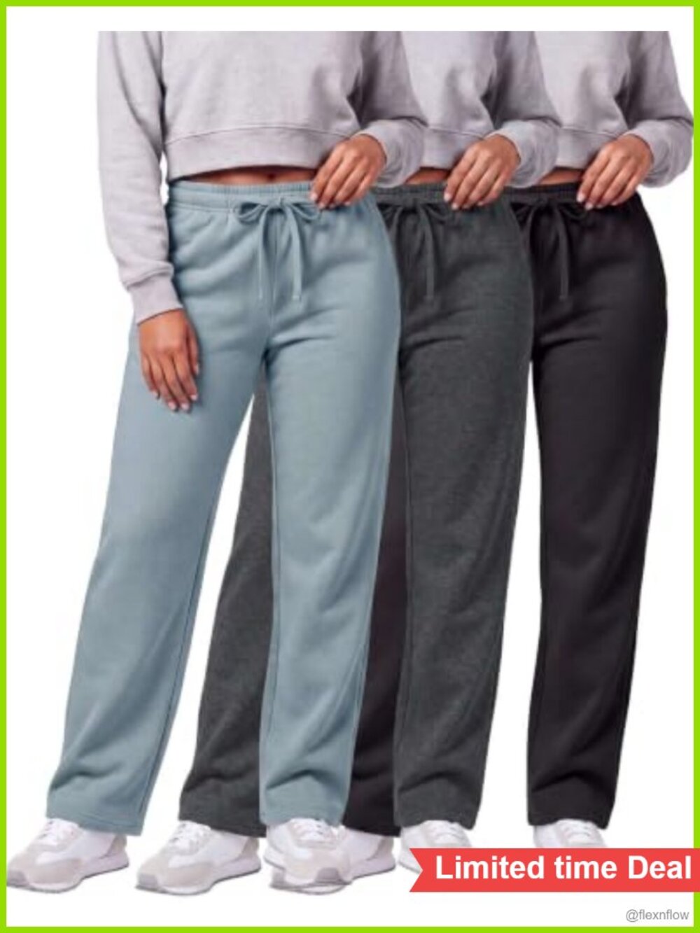 Women's Fleece Open Bottom Sweatpants 3 Pack Lounge Workout Pockets